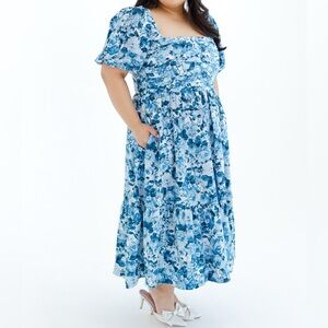 Abercrombie Emerson Poplin Puff Sleeve Floral Midi Dress